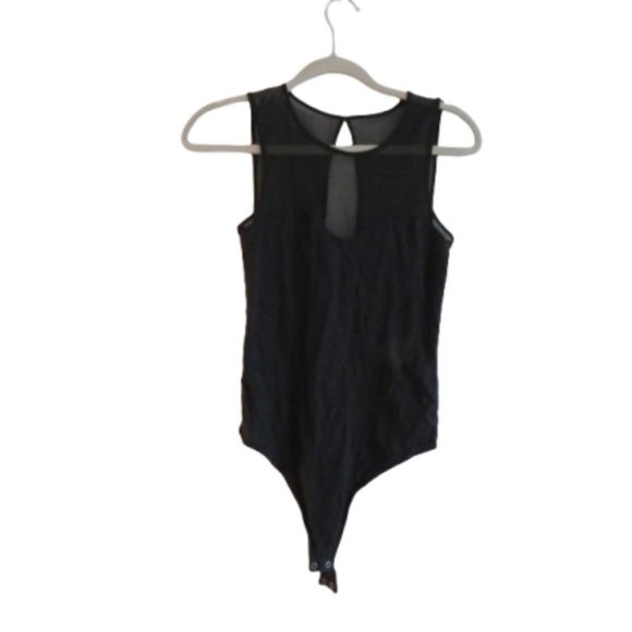 ABERCROMBIE & FITCH Black Mesh Top Sleeveless Bodysuit Minimalist Stretch - Sz S - Picture 1 of 13